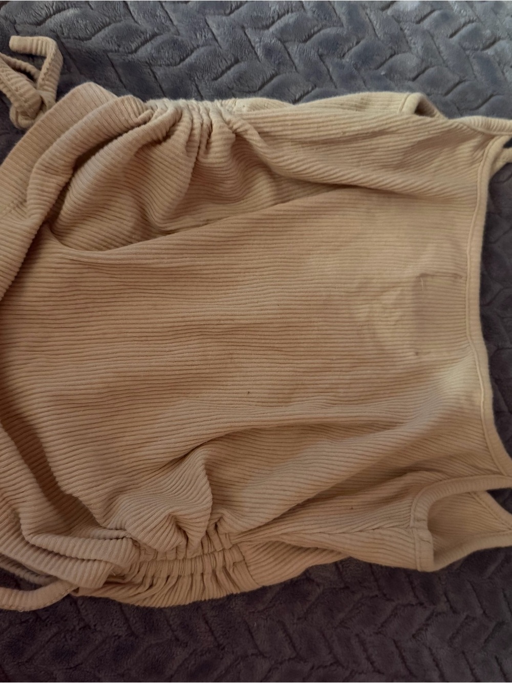 Princess Polly Ribbed One-Shoulder Drawstring Tank in Beige - Picture 3 of 4